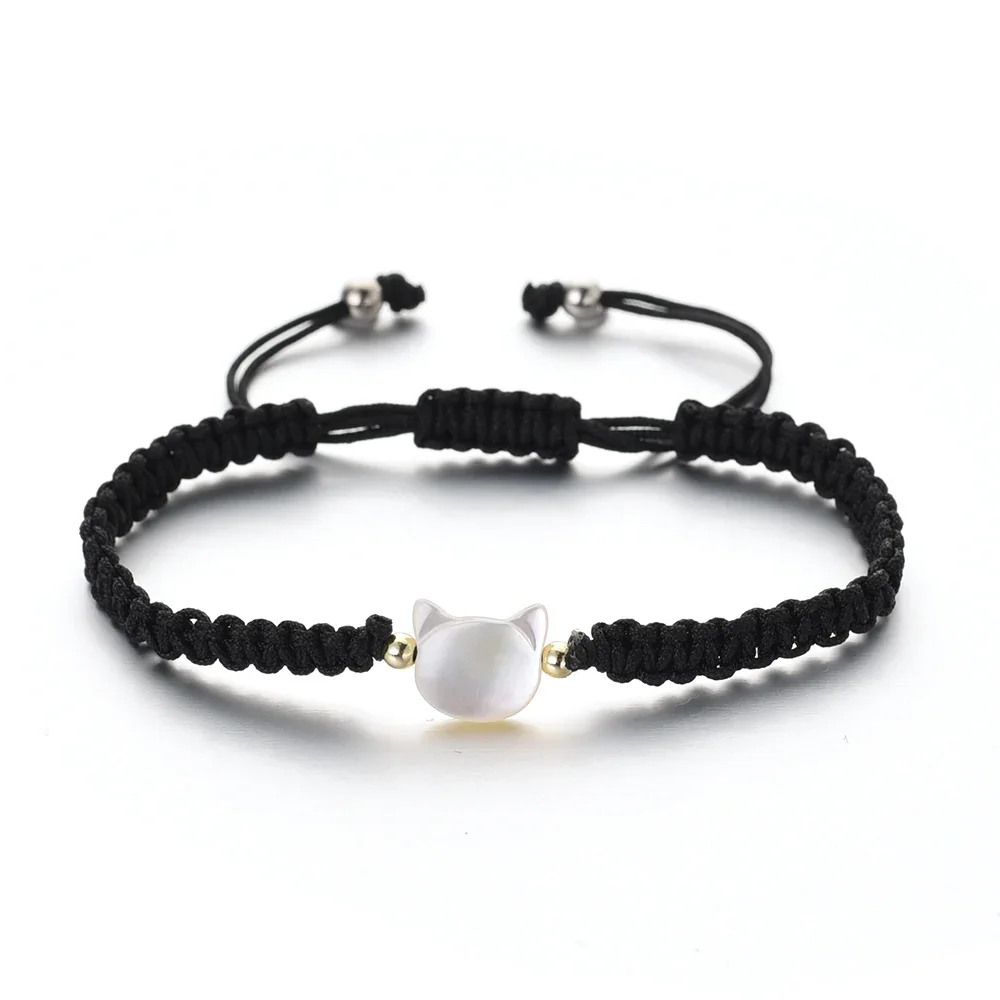 Pulseras de obsidiana de piedra lunar Natural, pulsera minimalista hecha a mano, bonita pulsera de gato blanco y negro, accesorios de , joyería: Marrón rojizo