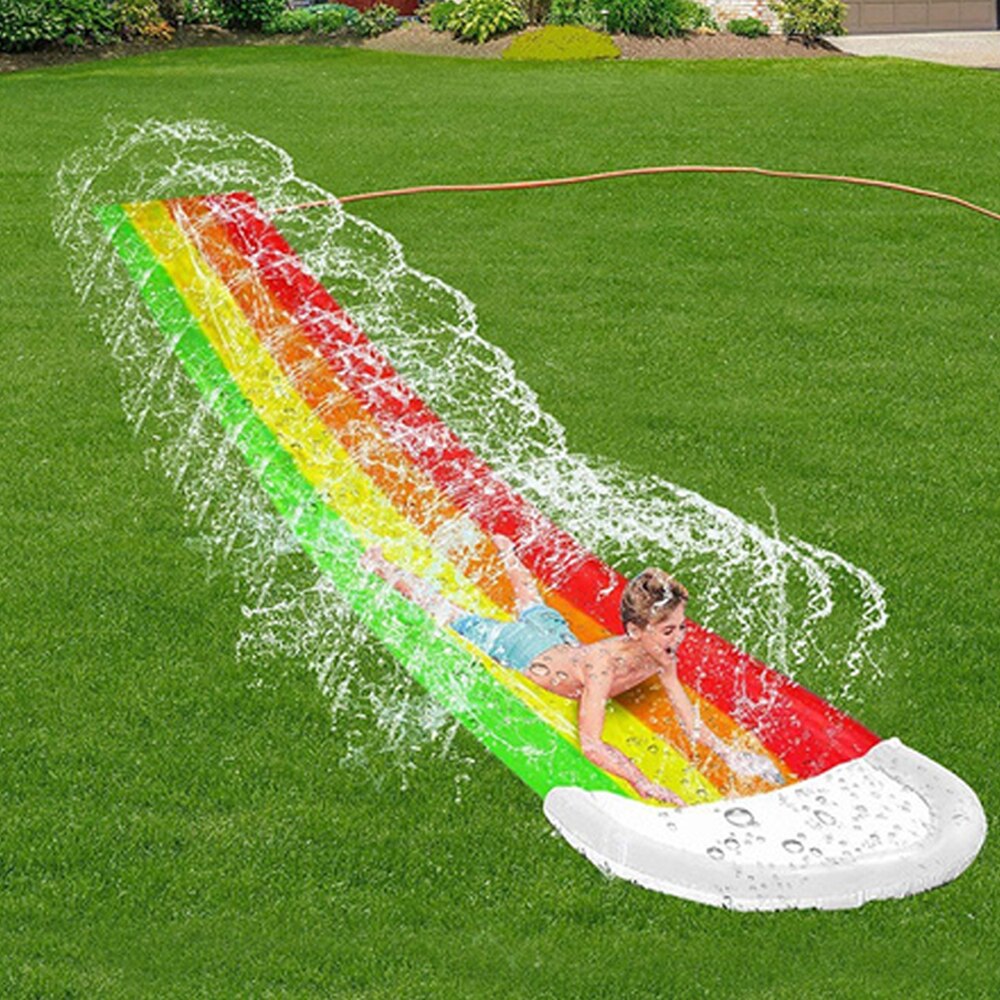 Kids Surf Zwembad Tuin Fontein Zwembad Regenboog Patroon Funny Kids Waterglijbaan Milieuvriendelijke Pvc Speelgoed Strand Regenboog Waterglijbaan