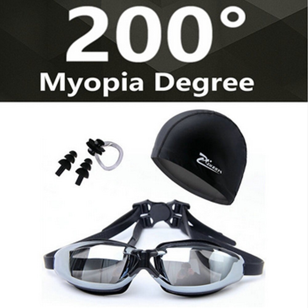 Myopia Swimming Goggles HD shortsighted prescription glasses Acetate Spectacles plating lens adult swim goggles pools swiming: Myopia 200 black