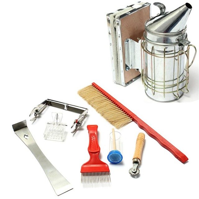 8Pcs Bee Hive Smoker Kit Beekeeping Set Beekeeping Tools Set Equipment Queen Rearing System Cultivating Box Beehive Water Feeder: 8pcs