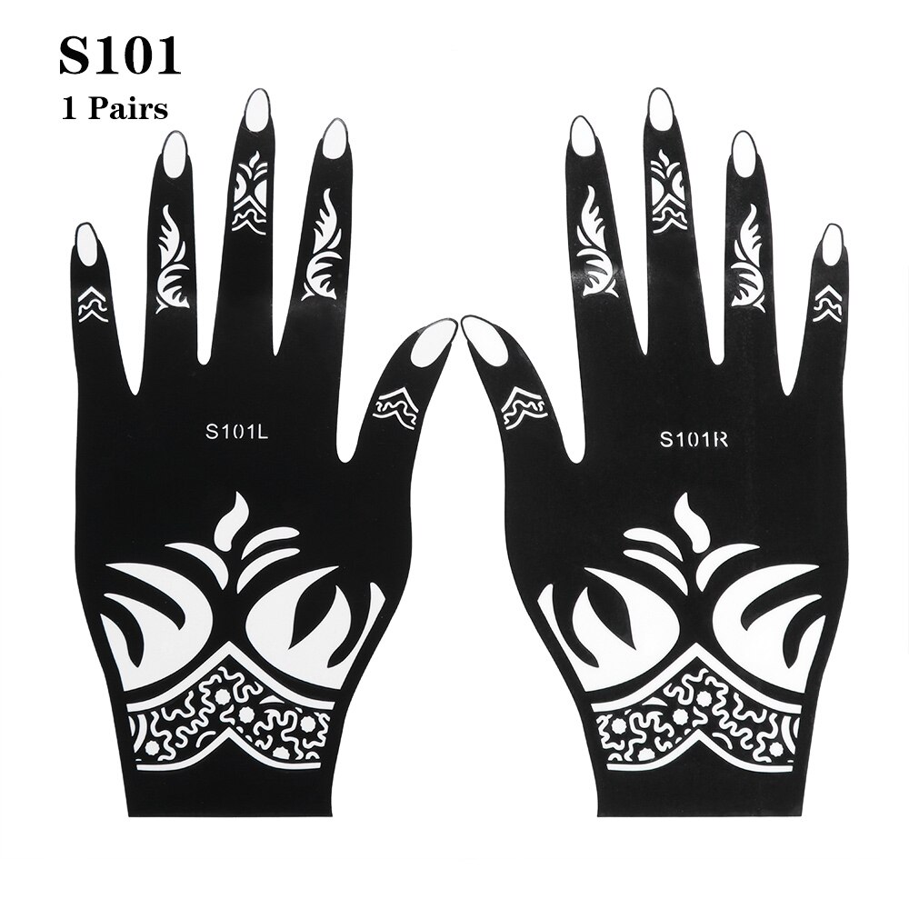 Pochoir en henné 2 pièces/ensemble | Autocollant temporaire de tatouage à la main, modèle d'art corporel, outil de mariage, pochoir de tatouage de fleur indienne: S101