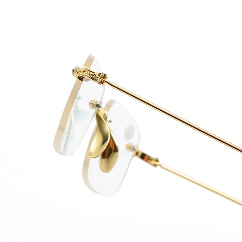 Trendy Rimless Bifocal Reading Glasses Men Women Near and Far Anti Blue Light Diamond Cutting Presbyopic Glasses gold