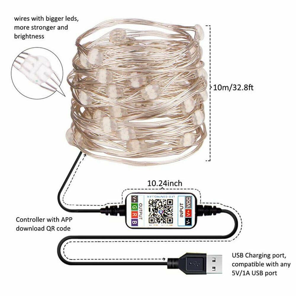 5M 10M 15M 20M RGB LED String Lights Smart USB Fairy Light With APP Control Diode Flexible Ribbon WiFi Controller