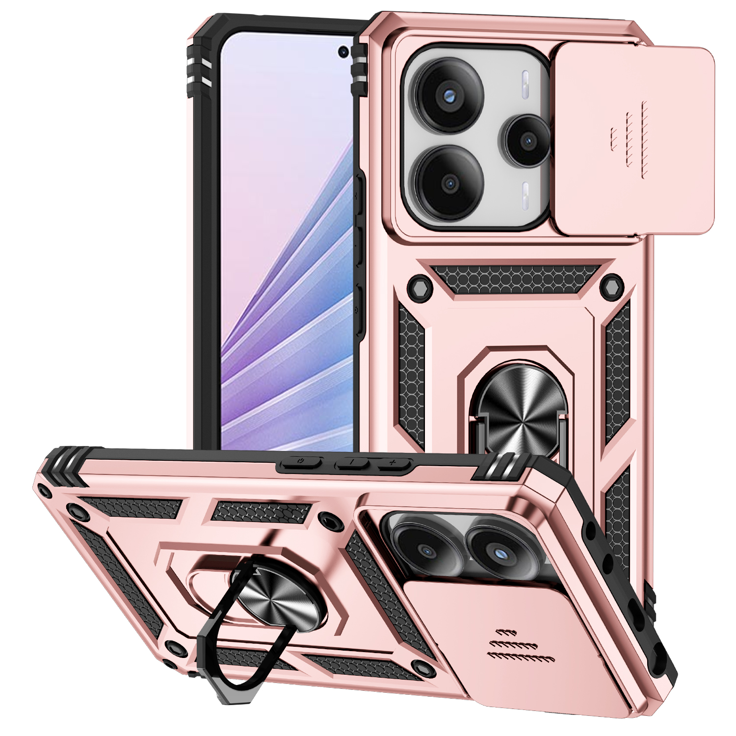 For Redmi Note 14 13 5G 4G Poco X7 Pro Note 13 Pro 5G 4G Case Ring Stand Slide Camera Lens Armor Funda for Xiaomi 14T Pro Cover: Neoprene / Beige
