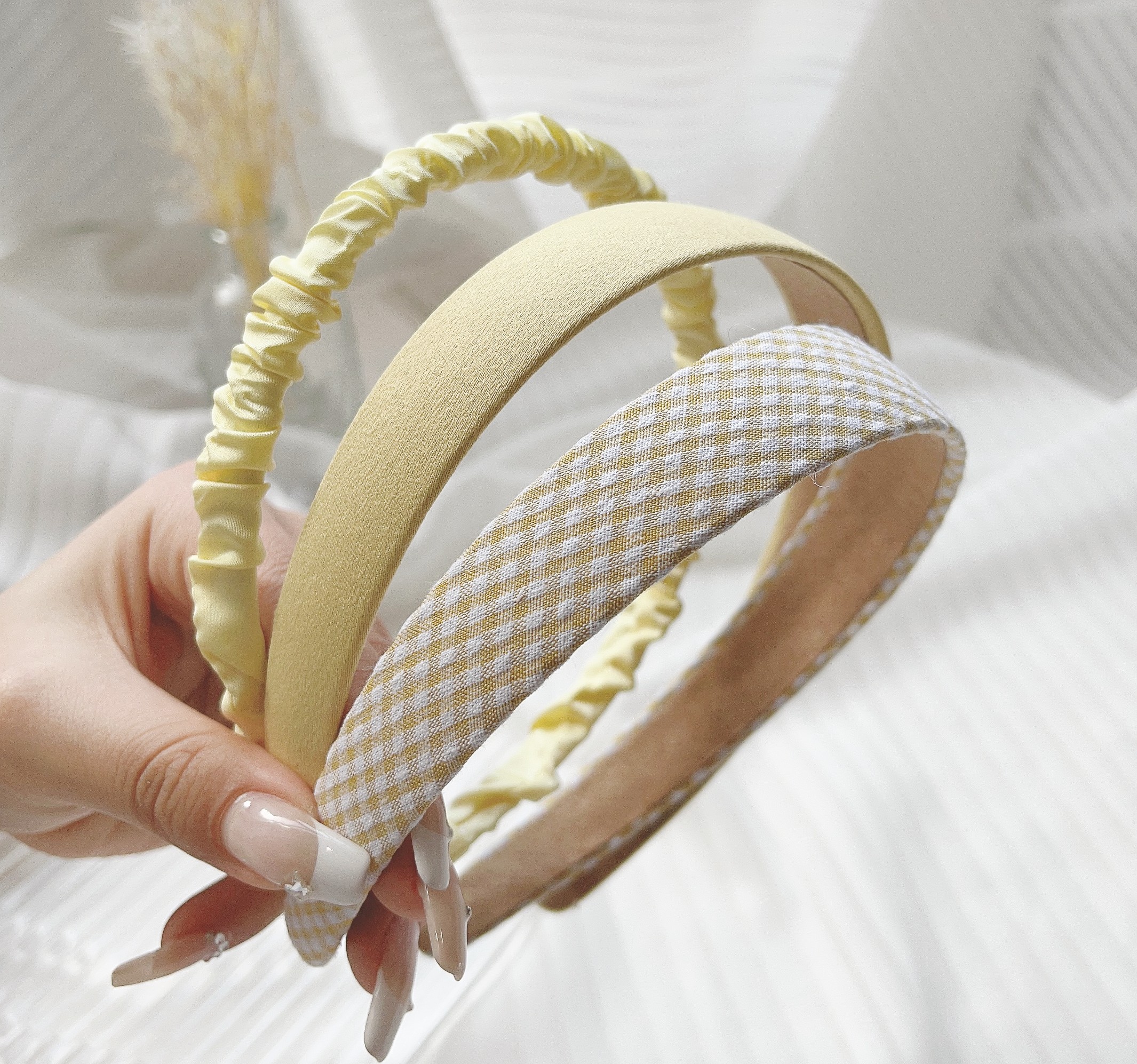 3 unids/set mujer bandas para el cabello de tela tocado diadema de perlas diadema para niñas aro para el cabello accesorios para el cabello femenino: CAMEL