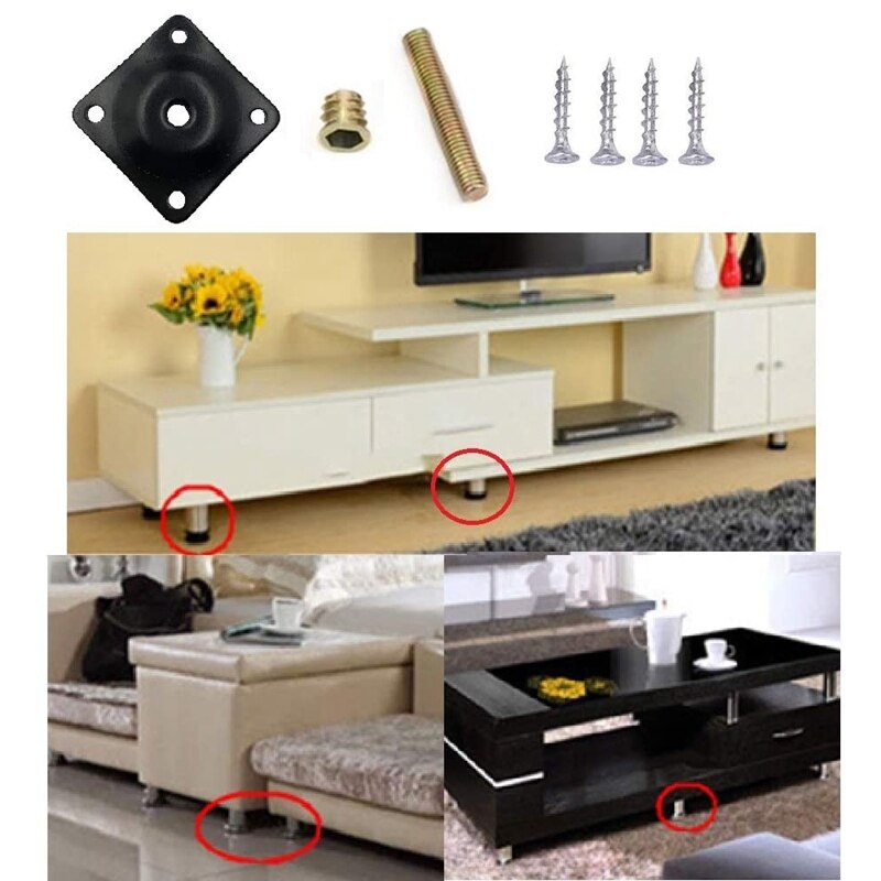 12 Sets Leg Mounting Plates Furniture Leg Attachment Plates T-Plate Sofa Legs with Hanger Bolts for Sofas Couches Seats