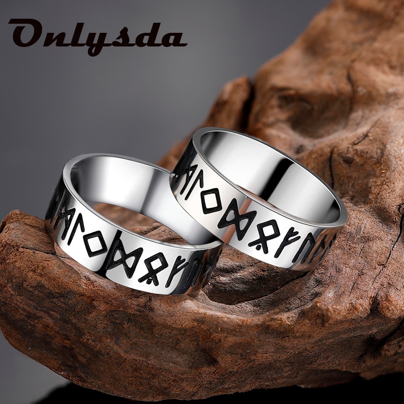 Onlysda316LStainless Staal Odin Noorse Viking Amulet Rune Mannen Ring Mode Woorden Retro Ringen Sieraden Paar Valentijnsdag Dagen