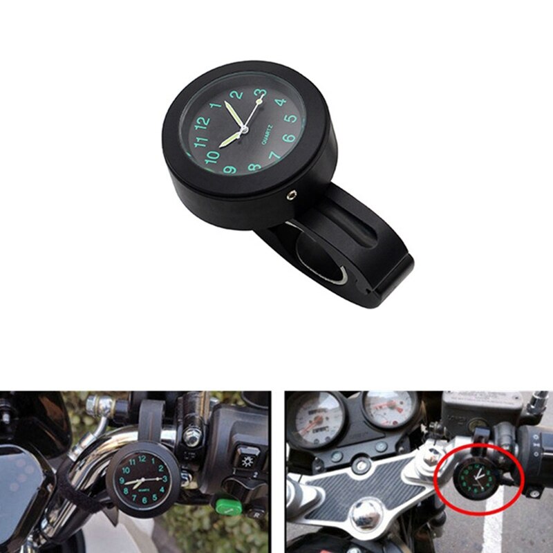 Motorfiets Horloge Stuur Zwart Dial Clock Horloge Voor Cruiser Chopper Honda Yamaha