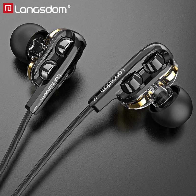 Langsdom D4C Wired Earphone Headphones with Microphone Dual Driver Phone Earphones Type C Ear Phones auriculares fone de ouvido