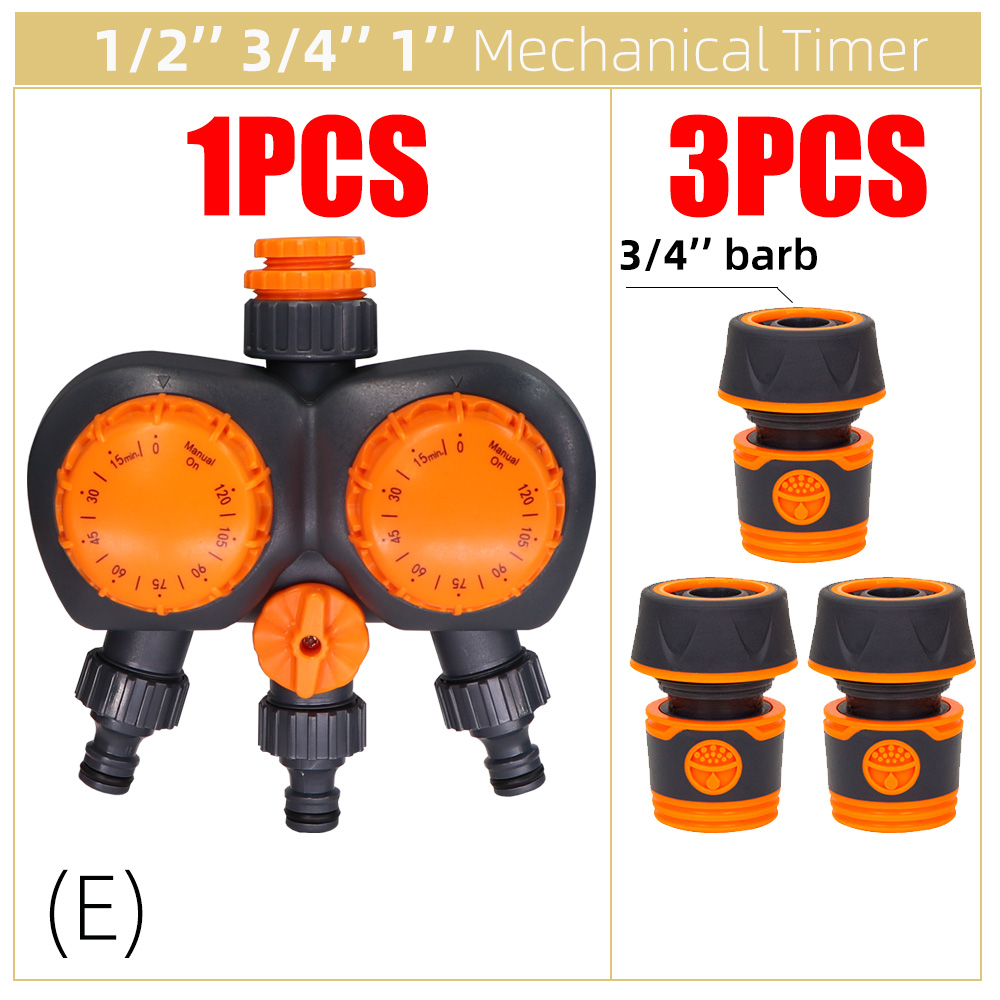 Garden Mechanical Watering Timer Greenhouse Drip Irrigation 3-Way Double Control Valve for Faucet Hose Automatic Controller: E