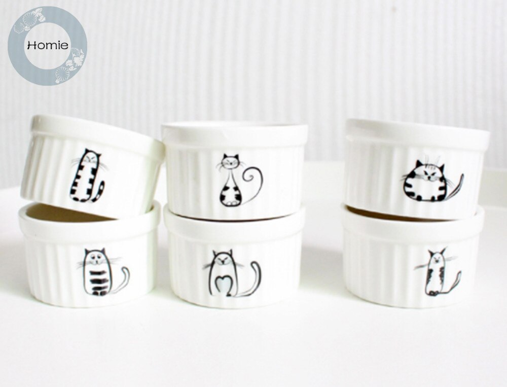 Homoes-cuenco de cerámica para hornear soufflé de gato de dibujos animados, cuenco para pudín, postre de gatito, Yogurt, cuenco de porcelana para pastel, taza para uso en horno, 1 ud.: Default Title