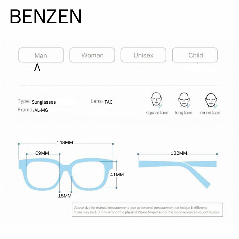 BENZEN Photochrome Polarisierte Sonnenbrille Männer Aluminium-Magnesium Fahren Gläser Männlichen Schild Nacht Vision Fahrer Brille 9518