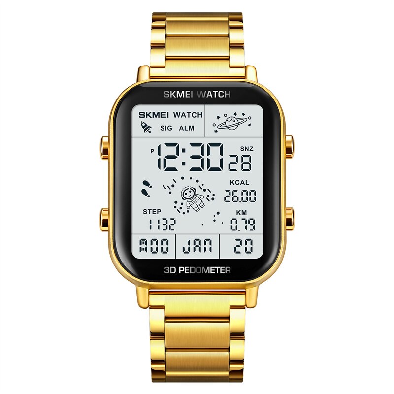 SKMEI-reloj deportivo Digital para hombre, cronómetro con pantalla de luz trasera, podómetro, cuenta atrás, calendario, cálculo de calorías: Café