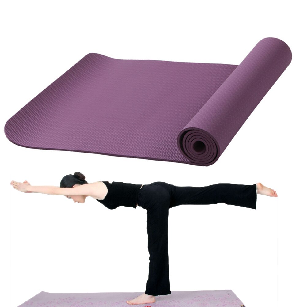 TPE6mm Eco-Friendly Portable Yoga Mat Anti-slip Yoga Fitness Outdoor Camping Exercise Mat 183x61x0.6cm (Dark Purple)