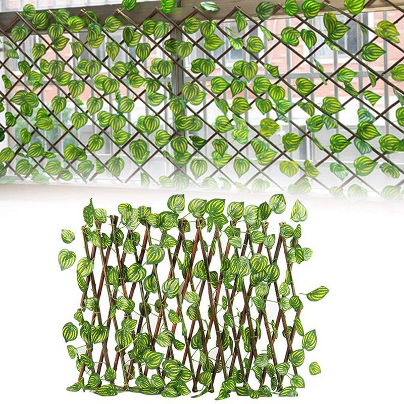 Telescopic Artificial Garden Grid Fence Expandable Artificial Watermelon Leaf Fence Wooden Vine Climbing Frame