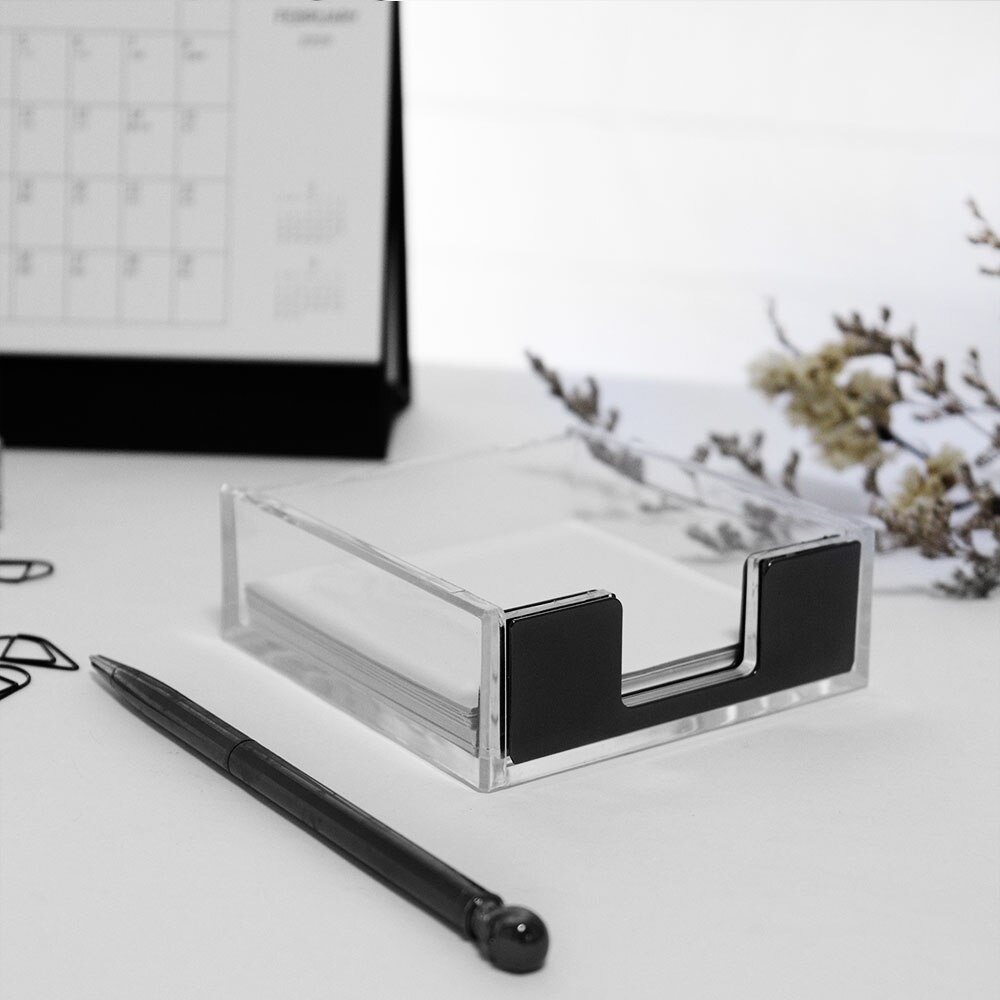 Acrylic Clear Sticky Notes Memo Pad Holder Cards Dispenser Clear Desk Silver Office Supplies Cute Notepad Holder