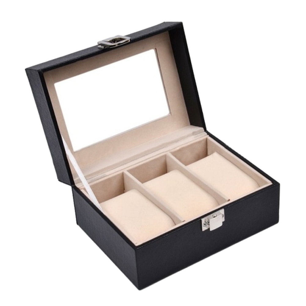 3 Slots Faux Leather Watch Box Dust-proof Wrist Watch Organizer Container Case Watch Display Storage Box Jewelry Organizer