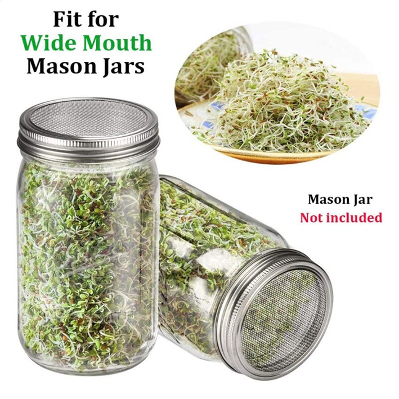 1Pc Silver Stainless Steel Sprouting Mason Jars Germinator Set Seed Sprouter Germination Cover Strainer Lids Garden Grow Tools