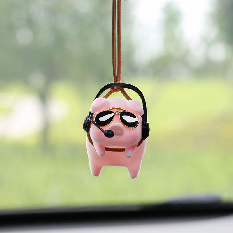 Cute Pig Car Accessorie Swing Pig Car Pendant Auto Rearview Mirror Pendants Birthday Auto Decoraction Ornament