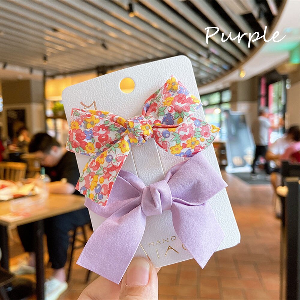 2 unids/set bebé verano pelo Clips chicas dulces y lindas Floral, pinzas para el pelo con lazo niños horquillas princesa tocado Accesorios: purple