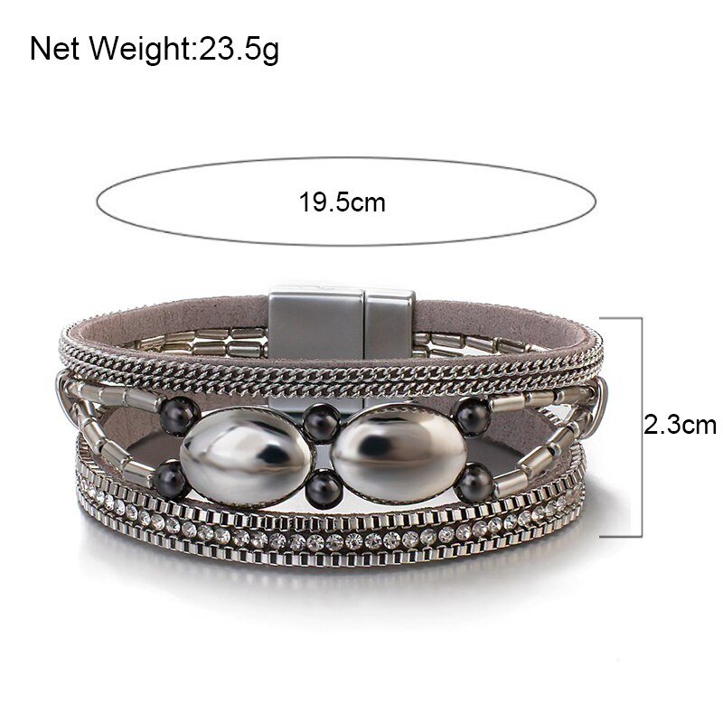 Allyes Leuke Kralen Metal Lederen Armbanden Voor Vrouwen Mode Goud Kleur Punk Wrap Armband Vrouwelijke Sieraden