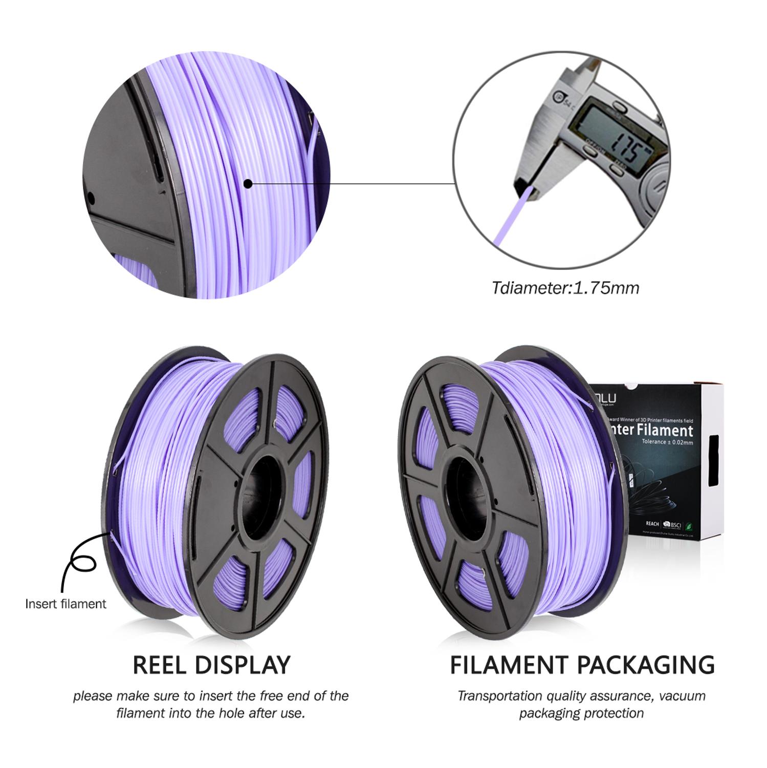 SUNLU – Filament d'extrudeuse pour imprimante 3D, plastique en Polycarbonate , violet PLA, 1.75mm, 1KG, 2,2 lbs, avec bobine, sans bulle