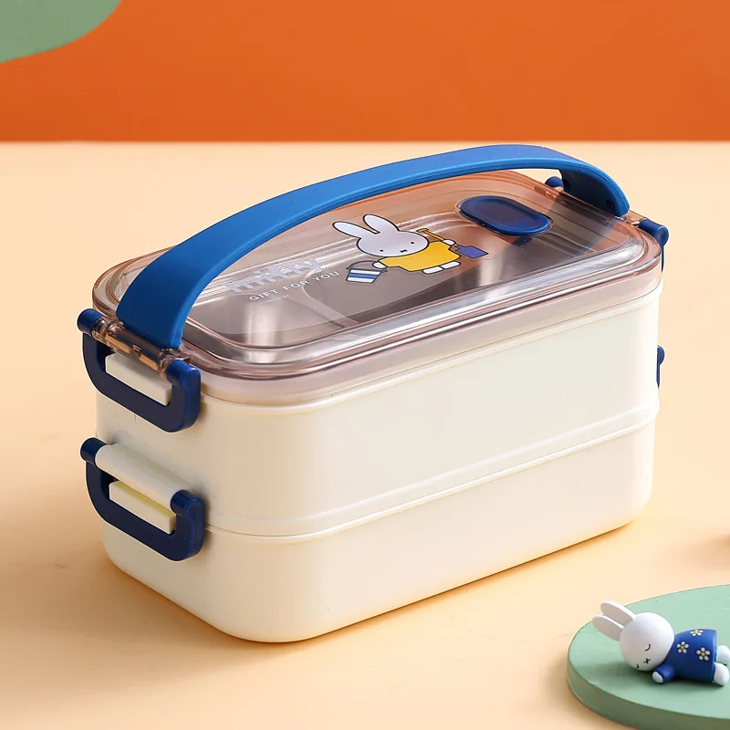 Kawaii Miffy Doppelte Edelstahl-Lunchbox mit großer Kapazität, isolierte Lunchbox für Erwachsene, tragbare Studenten-Lunchbox, Weihnachtsgeschenk: WEISS