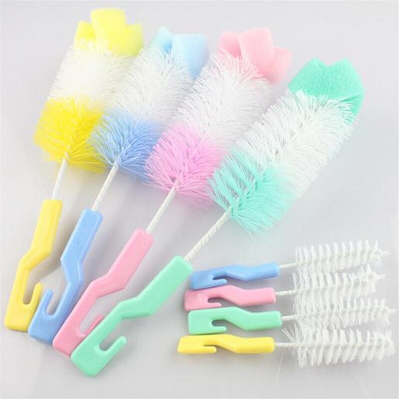 2 Stks/set Melk Flessenborstel Babyuitsteeksel Borstel Babyuitsteeksel Melk Fles Cup 360 Graden Spons Cleaner + Tepel Borstel j0597