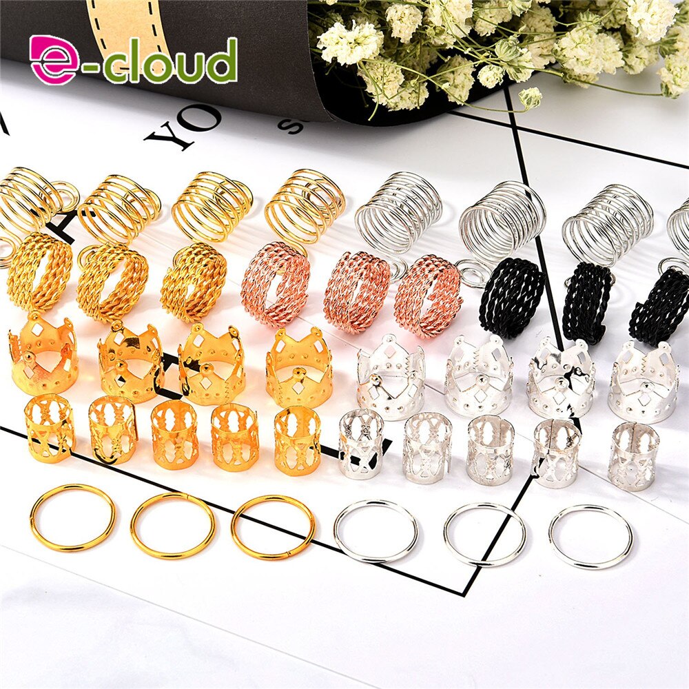Anillos de Metal para el pelo, cuentas trenzadas para el pelo, accesorios para la decoración del cabello con caja de almacenamiento, 130 piezas