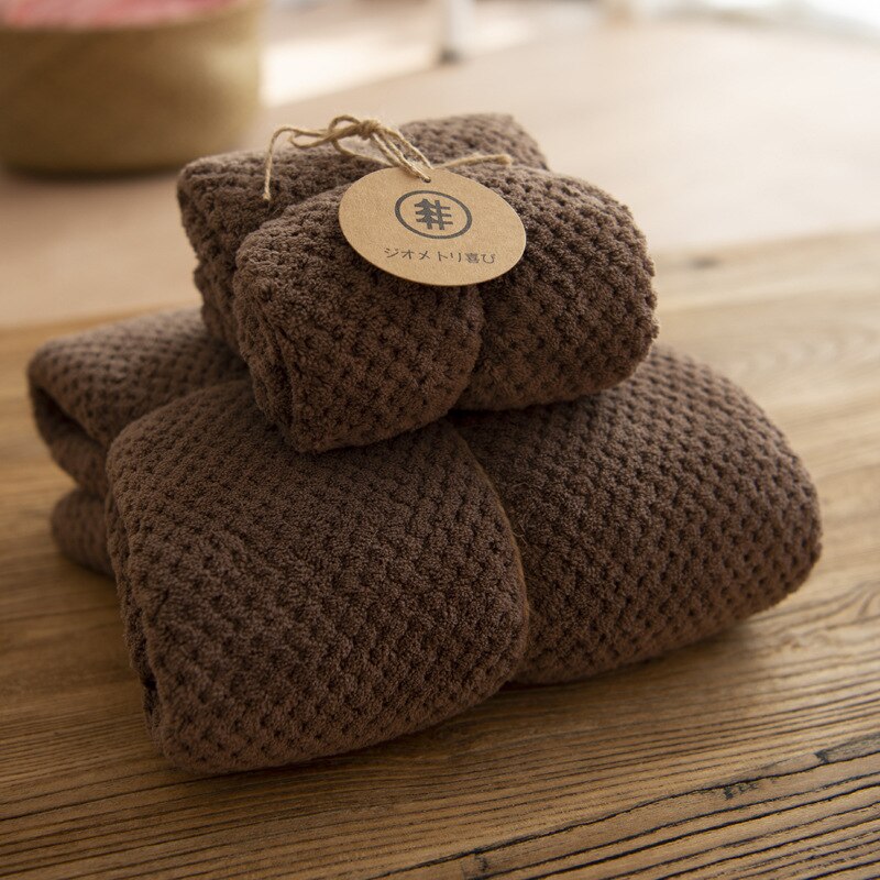 Reliëf Absorberende Zacht Gezicht Handdoek Verdikte Hoge-Dichtheid Coral Fleece Handdoek Roze Badhanddoek Set: Bruin