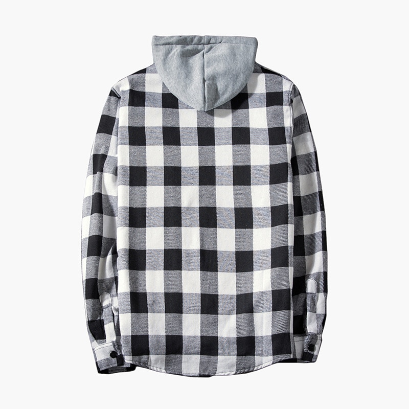 Rød rutete hetteskjorte herremerke casual slim fit langermet herreskjorte hipster streetwear skjorter menn chemise