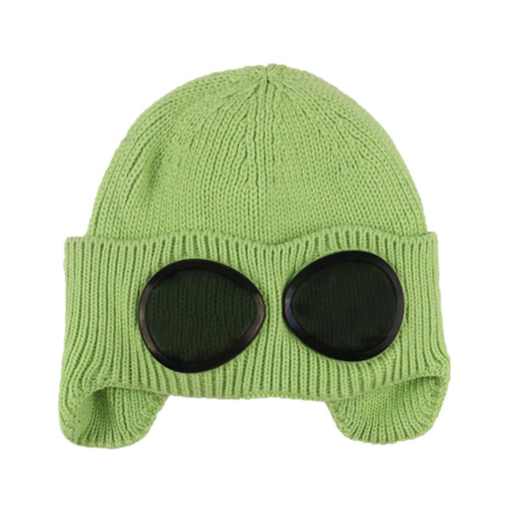 1PC Bunte Winter warm Mütze mit Brille draussen-Sport Gestrickte Kappe Einfarbig Zubehör: Grün