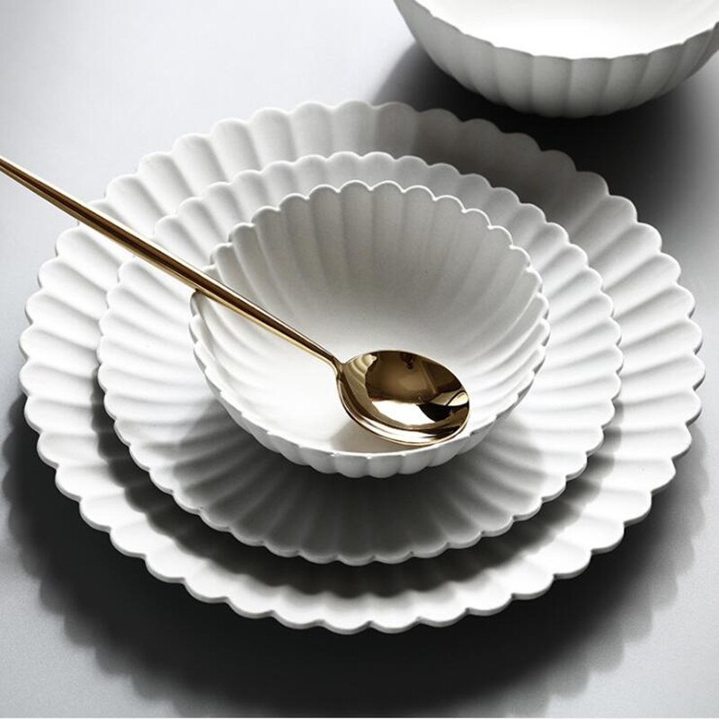 Plato cerámico PARA CENA DE pétalos grises, vajilla de cocina, platos de comida, arroz, ensalada, fideos, tazón, sopa, cocina, herramienta de cocina, 1 ud.