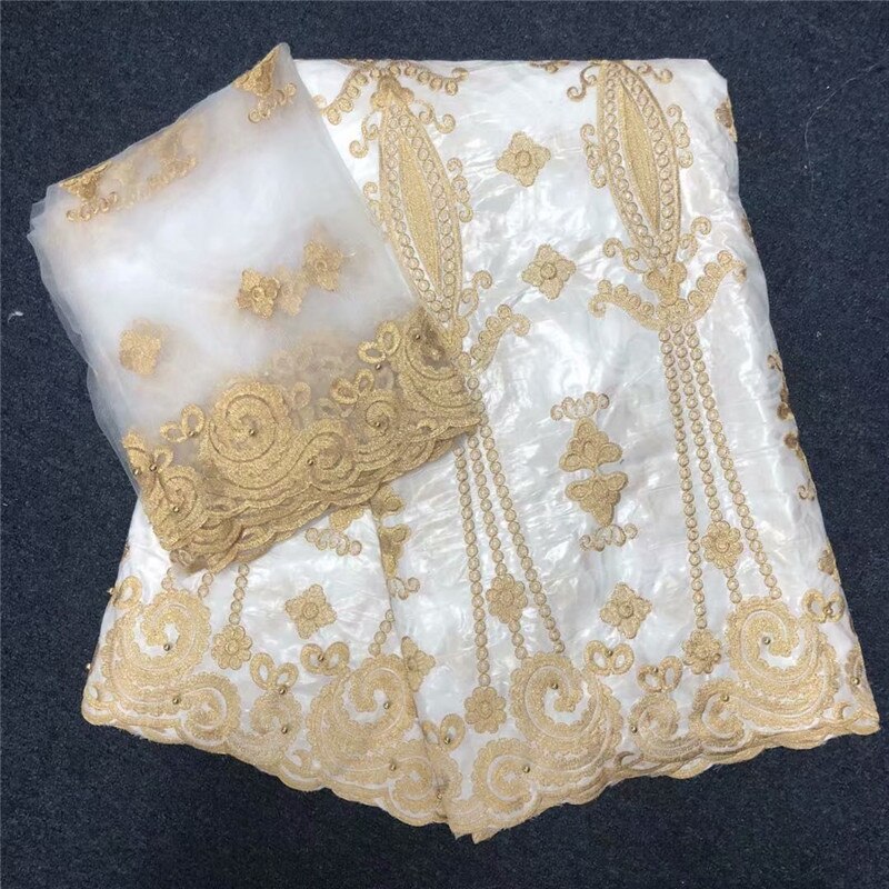Bazin-tissu riche avec perles, tissus africains, bazin jacquard de guinée brocart avec dentelle française, robe pour femmes: 3L145330B401