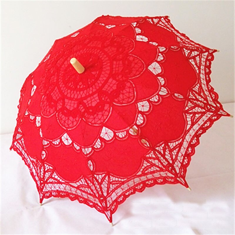 Kanten Parasol Paraplu Bruiloft Paraplu Elegante Kant Paraplu Katoen Borduren Ivoor Battenburg: Rood