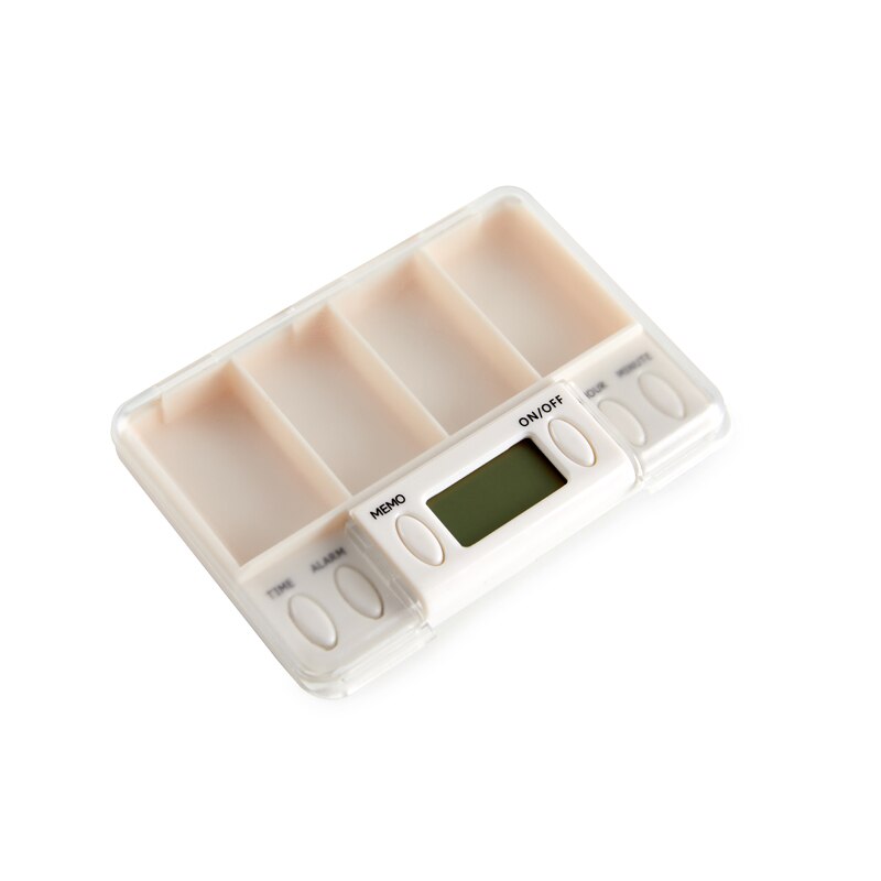 4 Grid Intelligent Plastic Pill Box Electronic Timing Reminder Medicine Boxes Alarm Timer Pills Desk Organizer Storage Container: white