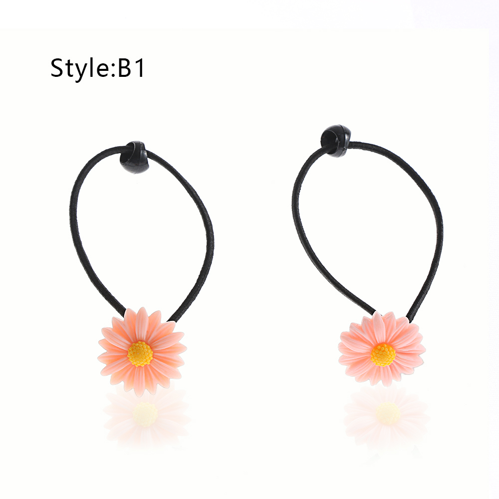 2Pcs Mini Daisy Flower Sweet Hair Clip Ring Elastic Rope Bands HairPins Ponytail Girls Kids Hairband Hair Accessories: B1