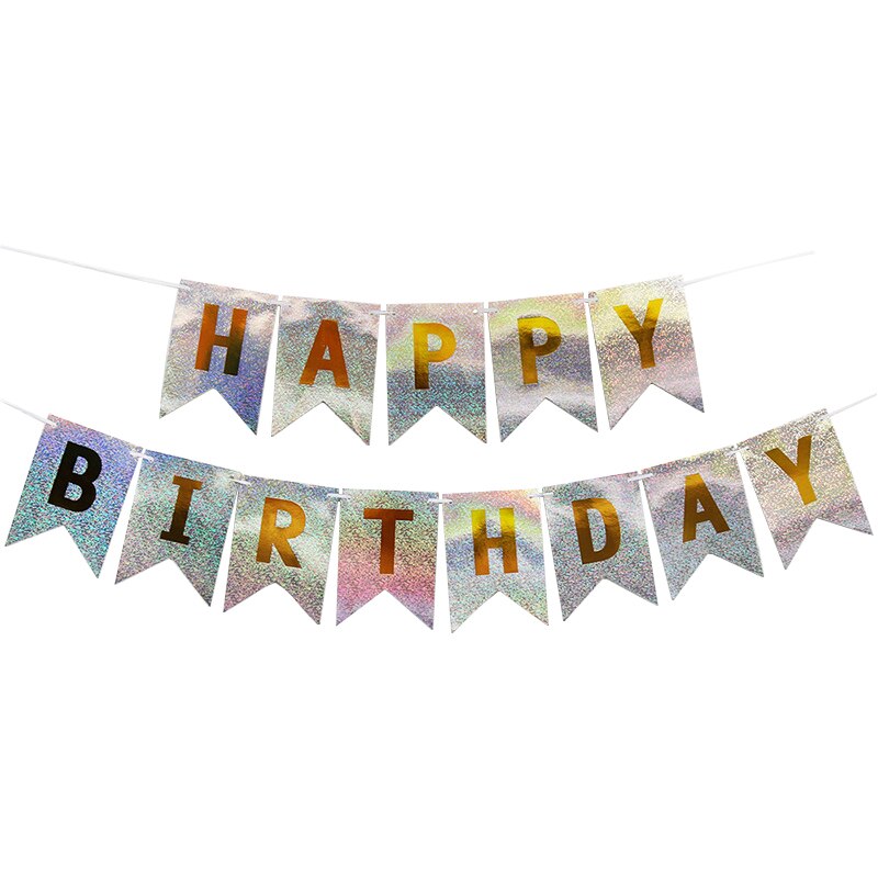 Cartel de feliz cumpleaños, espejo de oro, plata, rojo, azul, banderines de feliz cumpleaños, banderas de guirnalda, fotomatón, decoración para de bienvenida de bebé: Silver