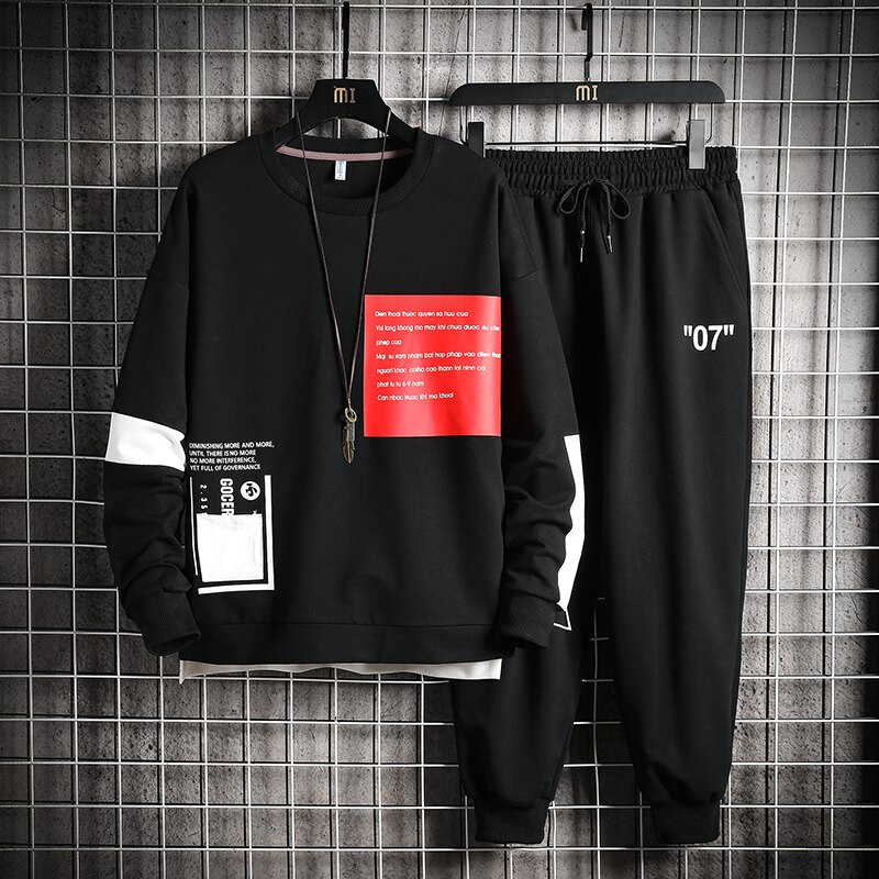 Singleroad miesten urheiluasut verryttelypuku miesten hip hop streetwear collegepaidat verkkarit huppari lenkkeilyhousut setit urheilupuvut: Miesten musta verryttelypuku / Aasialainen-xl