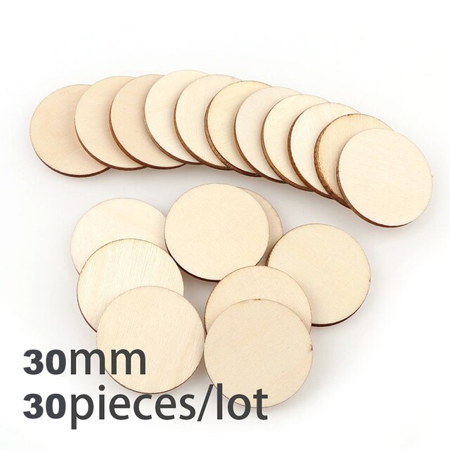 Diameter 1-10CM Natural Pine Round Wooden Pieces Slices Circles for Kids DIY Painting Wood Chip and Wedding Household Decoration: 30MM 30pcs