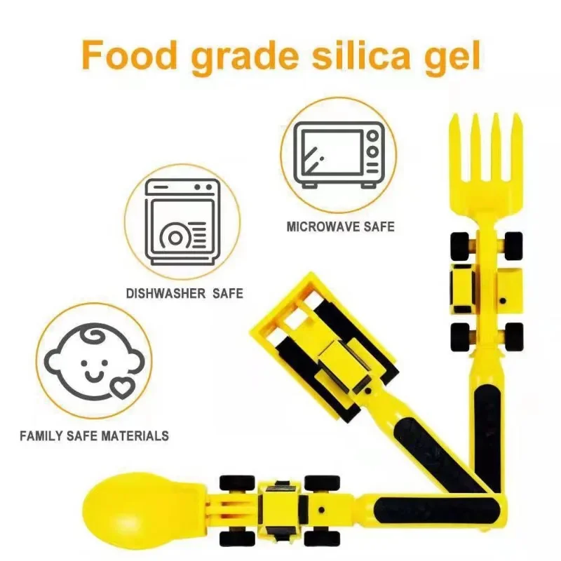 Kinderbesteck-Set, Lebensmittelutensilien für Kinder, Bulldozer, Bagger, Schaufel, Löffel, Gabel, Füttern, Geschirr, konstruktive Essküche