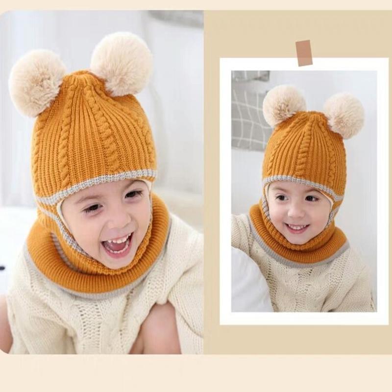 Chapeau d'automne et d'hiver pour filles | Bonnet pour enfants, bonnet en tricot, chapeau à Double boule en laine, chapeau à bretelles un pour enfants, chapeaux d'hiver,