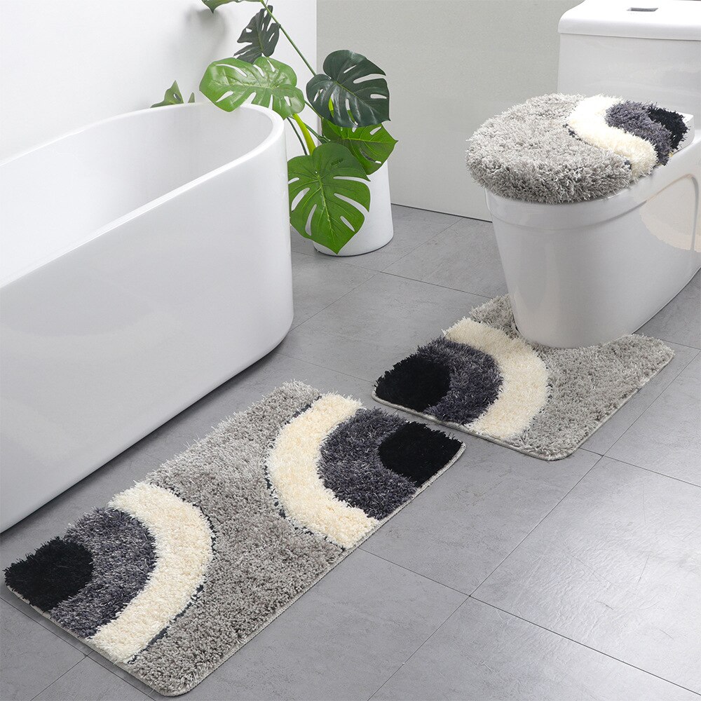 Europese geometrische abstracte flockmatset voor thuis toilet waterabsorberende antislipmat u-kussencombinatie driedelige badmat