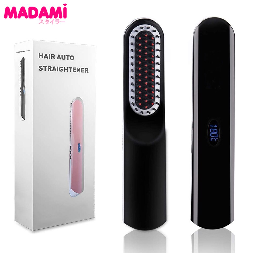 Hair Straightener Brush Rechargeable Battery LCD Electric Men Mini Beard Straightening Comb Styling Tools