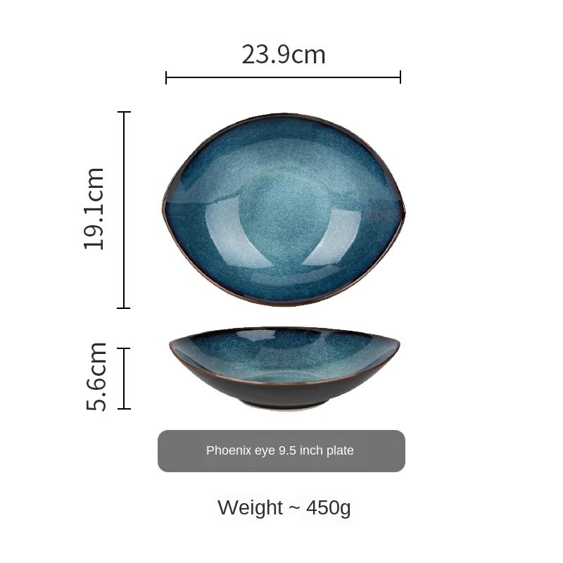Olho azul Forno Placa de Gelo Rachadura Esmalte Louça Cerâmica Prato Louça de Porcelana Jogo de Jantar Tigela De Sopa De Macarrão Tigela Tigela de Arroz: 9.5 inch disk
