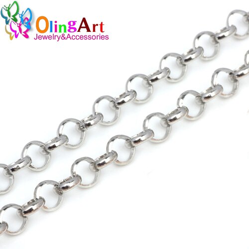 Olingart 4mm/6mm 2 m/lote "o" colar que faz jóias palavra "o" link colares correntes diy colares de corrente agradável: Silver  2M / 4MM