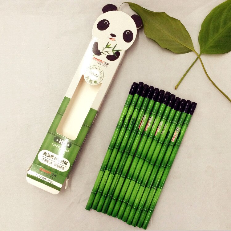 komende student 12 stuks een set panda bamboe potlood op voor kinderen student leuke: Default Title