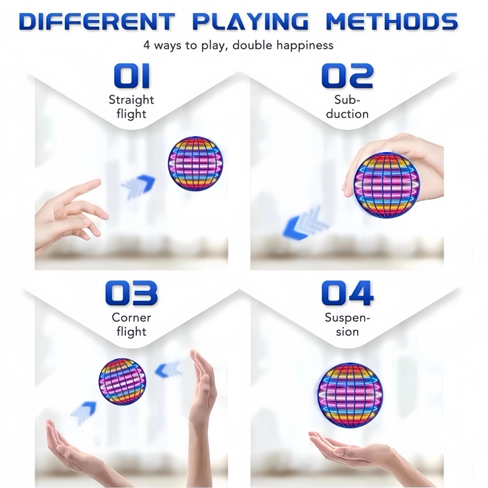 Flying Ball with Lights Cosmic Globe 360° Rotating Suspension Ball Hand Controlled Color LED Suitable for Indoor and Outdoor Toy