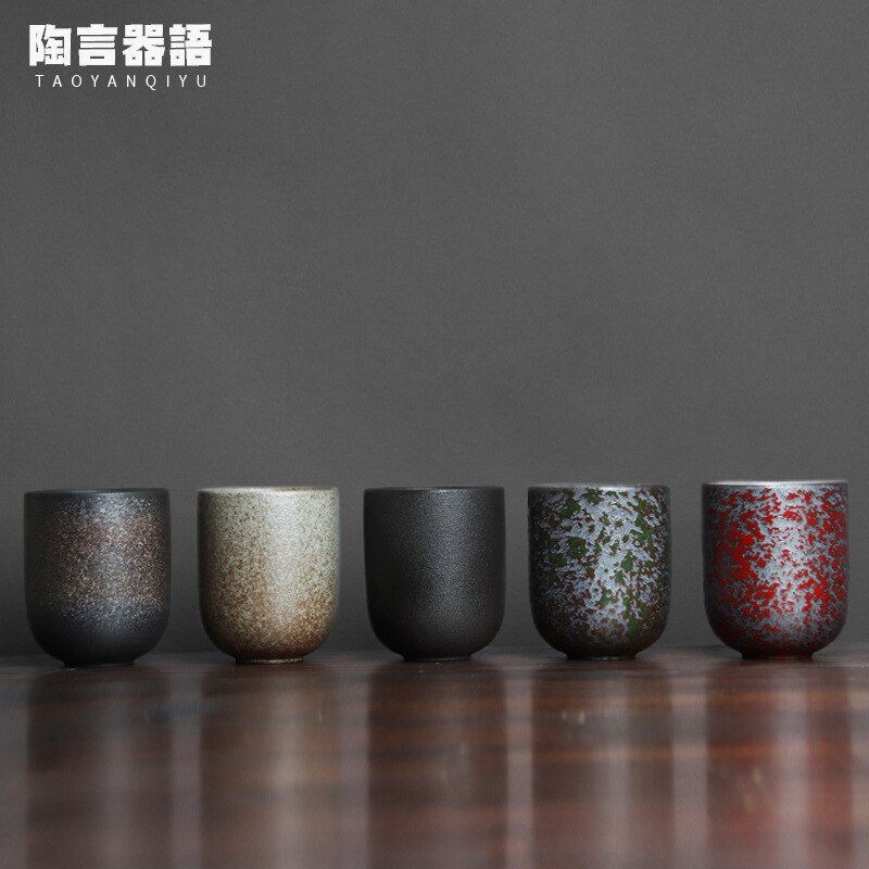 Japansk stil vintage groft keramik te kop ovn bagt sort guld og sølv håndlavet kung fu te tekop 130ml