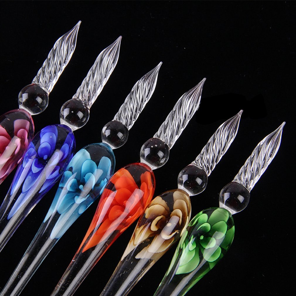 Glass Dip Crystal Pen Signature Ink Inside Flower for Writing Art Decoration Transparent Fountain Pen Gold Pastel Ink Signature